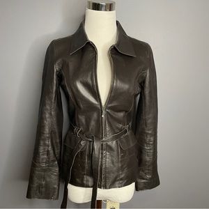 Arden B 100% Black Leather Zip Jacket w/ Belt XS